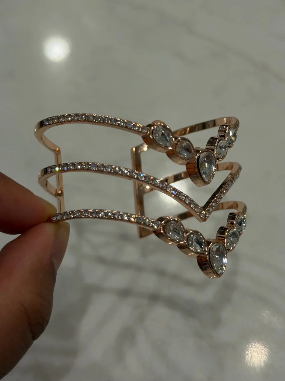 Rose Gold Crystal Cuff Bracelet | Open Statement Bangle